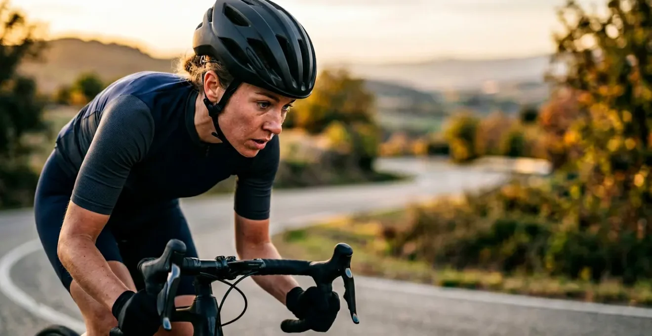 Cycliste en action mesurant sa performance avec un capteur de puissance sur vélo de route