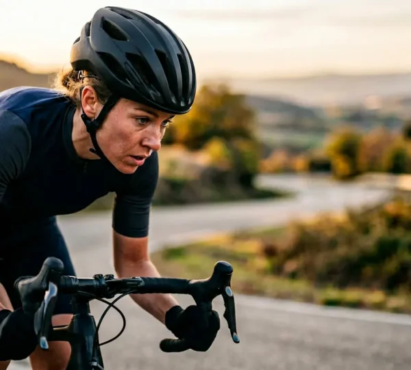 Cycliste en action mesurant sa performance avec un capteur de puissance sur vélo de route