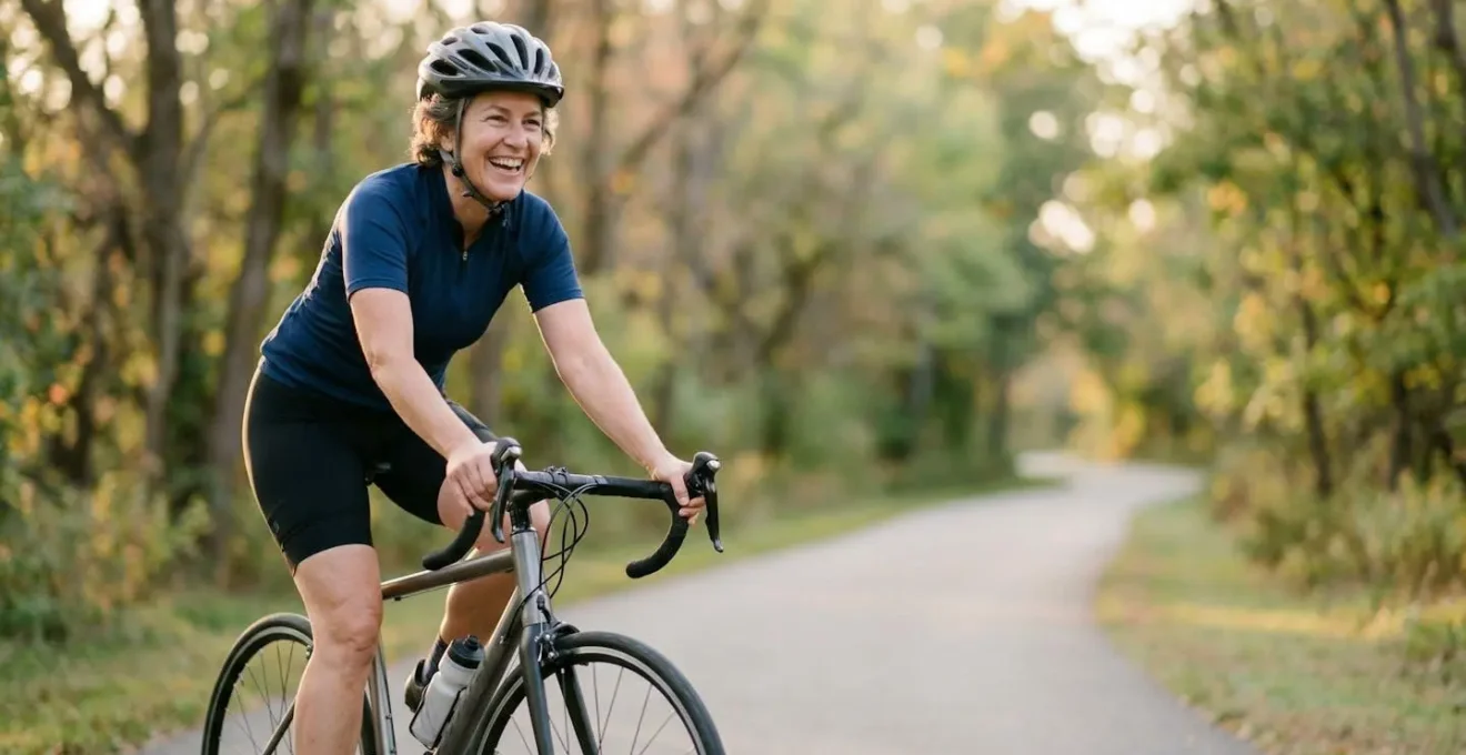 Cycliste mature profitant d'une balade à vélo en plein air pour sa santé