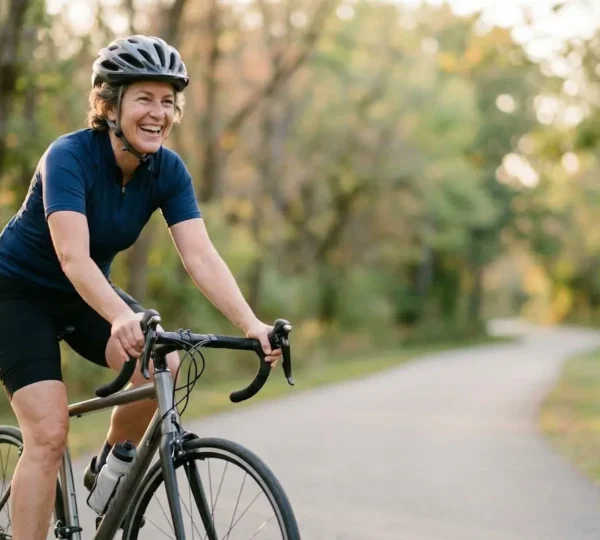 Cycliste mature profitant d'une balade à vélo en plein air pour sa santé