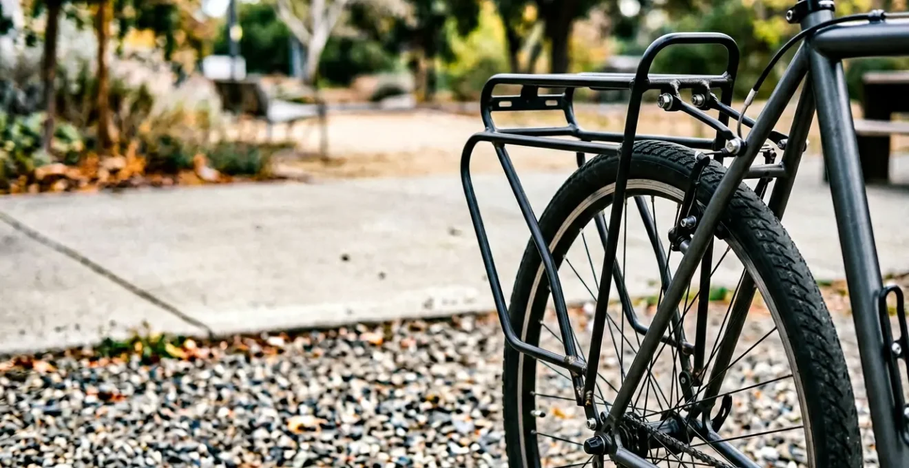 Porte-bagages robuste en acier monté sur un vélo de cyclotourisme prêt pour un voyage au long cours