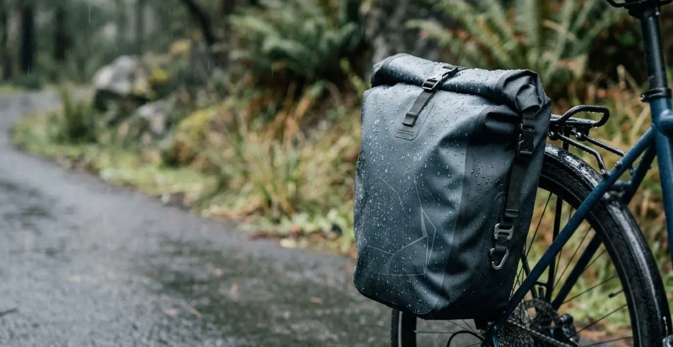 Sacoche de vélo étanche en conditions pluvieuses pour protéger les affaires lors d'un voyage à vélo
