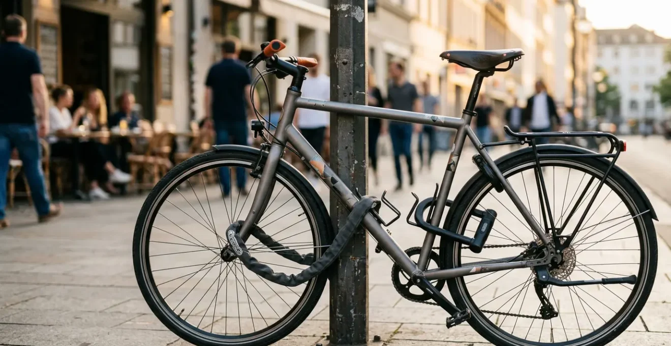 Protection stratégique de vélo avec deux antivols complémentaires dans un environnement urbain surveillé