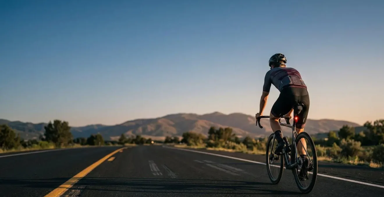 Cycliste équipé de technologies de sécurité avancées sur route moderne