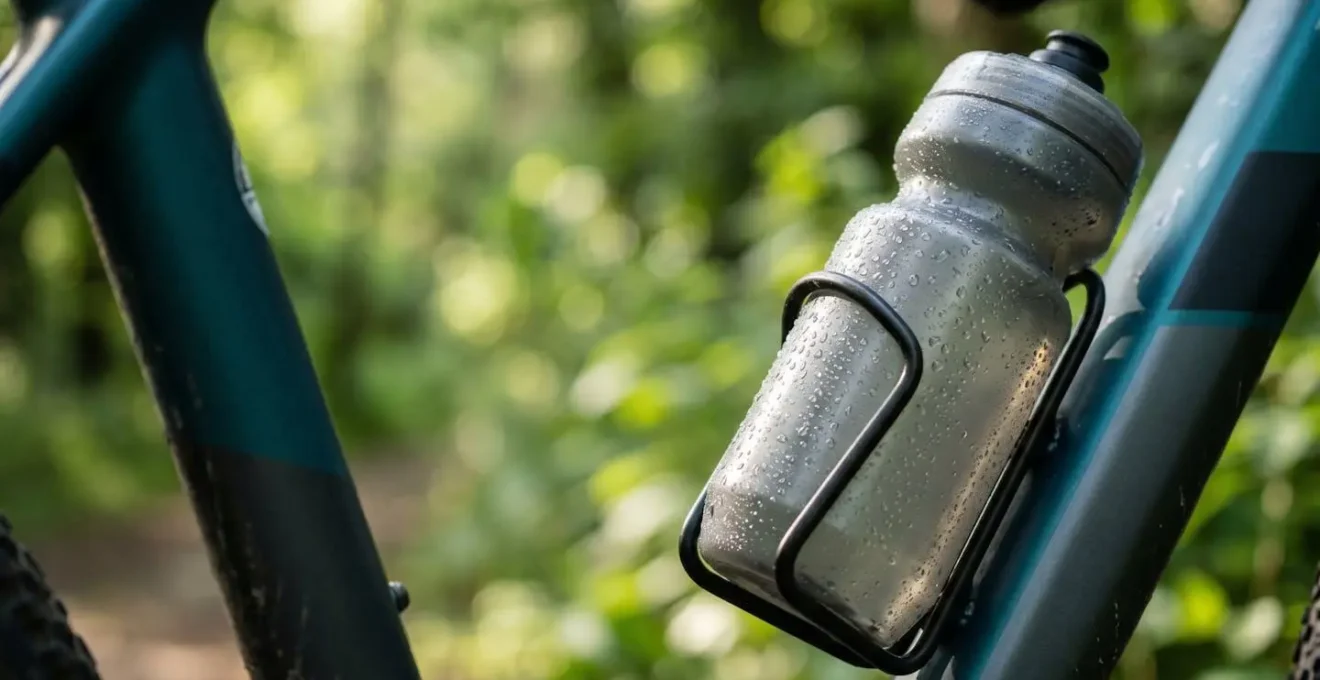 Gros plan sur un bidon de cyclisme avec gouttes de condensation