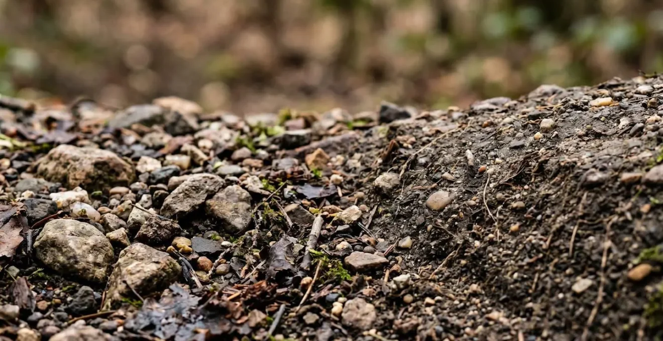 Détails macro de différentes textures de surfaces de chemins gravel