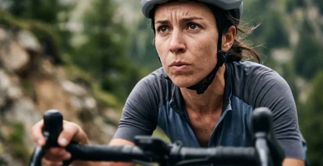 Cycliste en pleine concentration mentale durant un effort intense en montagne