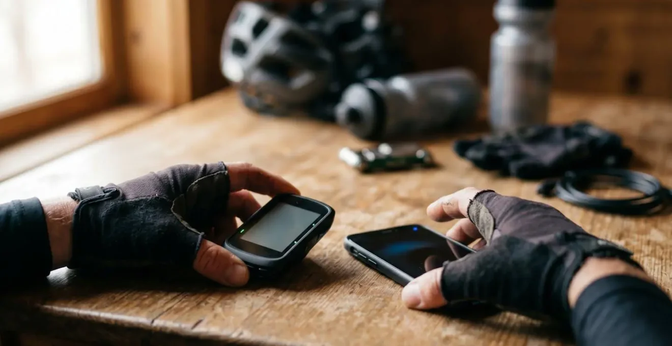 Préparation d'équipement GPS et smartphone pour navigation cycliste