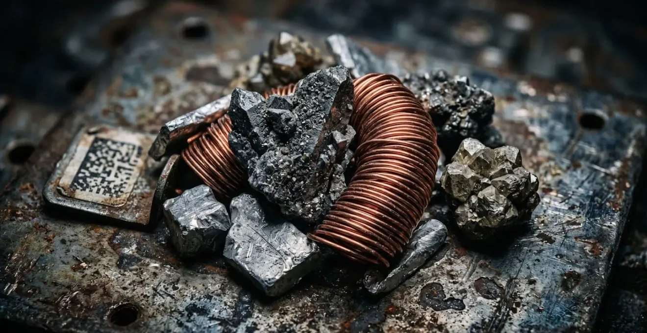 Détails des composants d'une batterie de vélo électrique illustrant l'impact de l'extraction minière