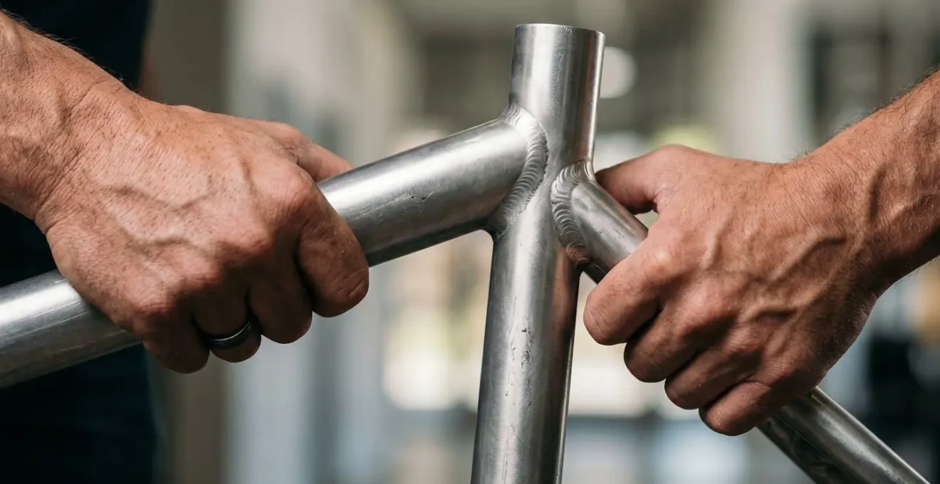 Détail macro des points de levier sur le cadre d'un vélo pour faciliter le portage