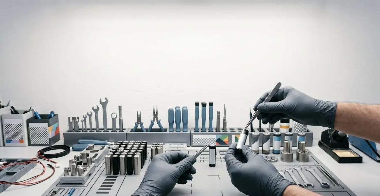 Vue d'atelier montrant le processus de reconditionnement de batterie de vélo électrique