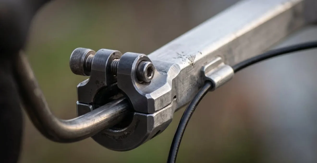 Système de stabilisation mécanique pour sacoche de selle de bikepacking montrant la fixation sur rails