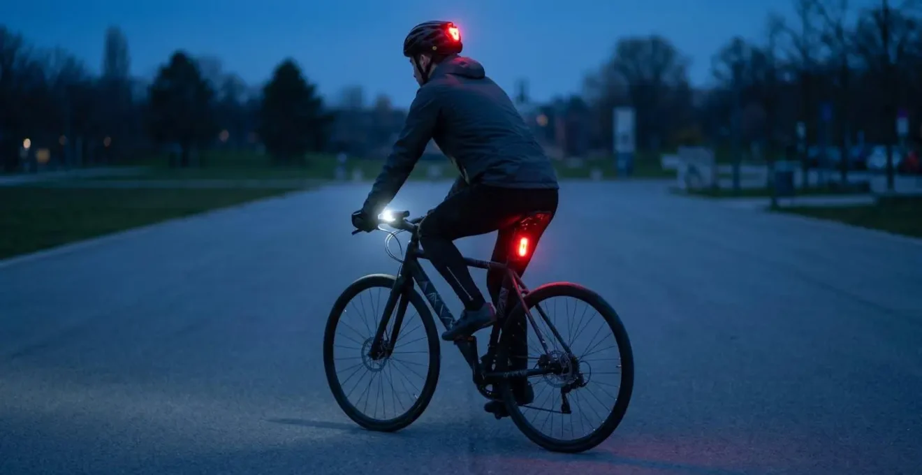 Configuration d'éclairages multiples créant un triangle de perception volumétrique sur un vélo