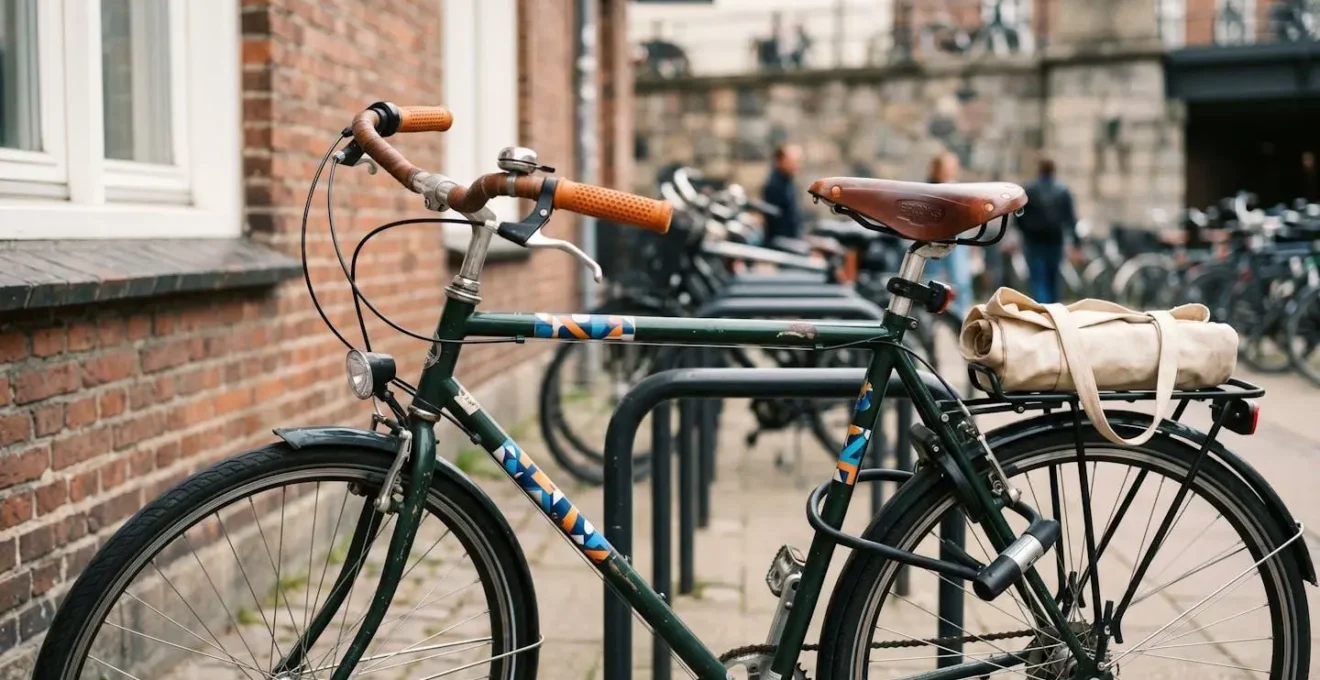 Vélo urbain personnalisé avec éléments distinctifs colorés et autocollants de sécurité visible
